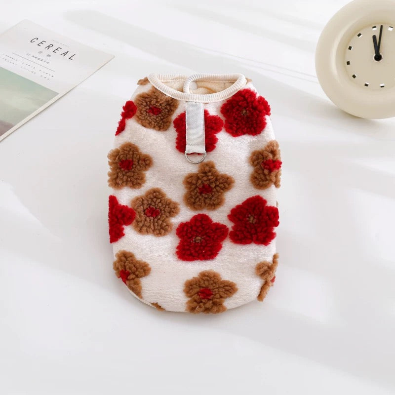 Fleece Flower Decor Dog Cat Harness Vest