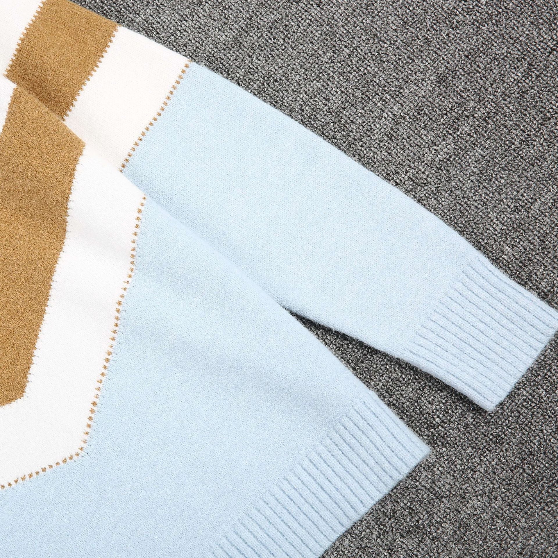 Zipper V-Neck Colorful Sweater