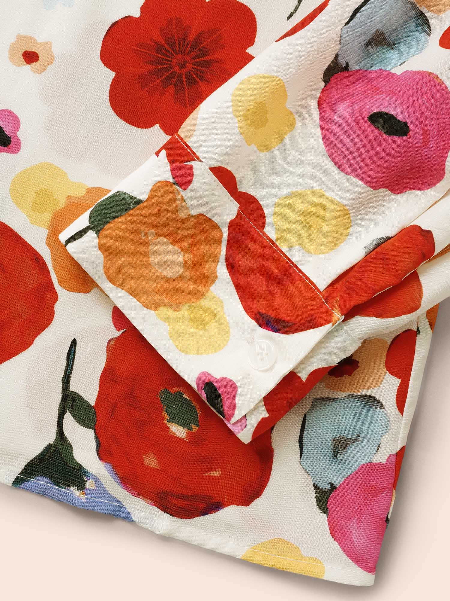 Contrast Floral Shirt Collar Blouse