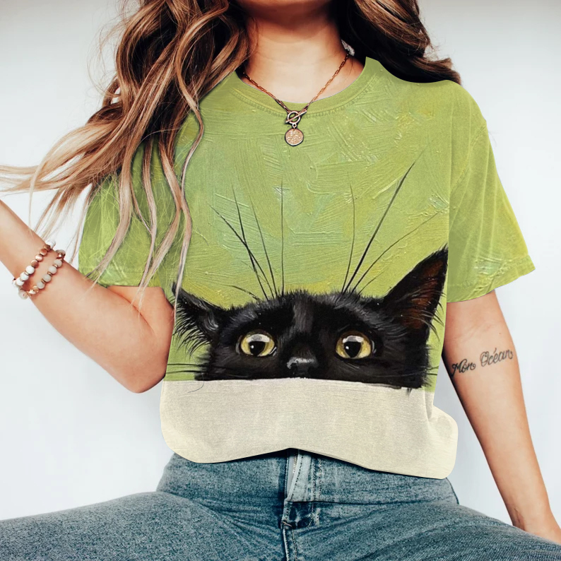 Abstract Creative Socially Fearful Cat Painting Art T-Shirt