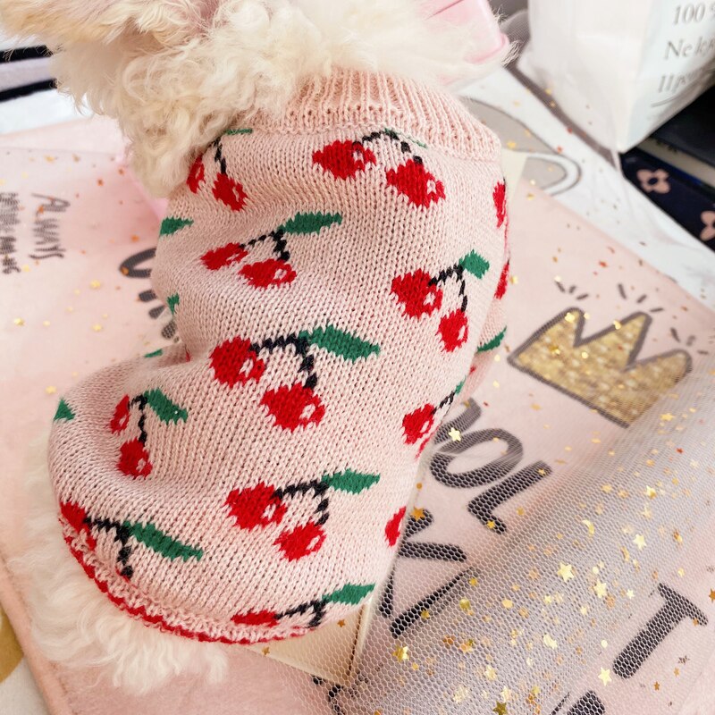 Cherry Printed Cat Dog Sweater