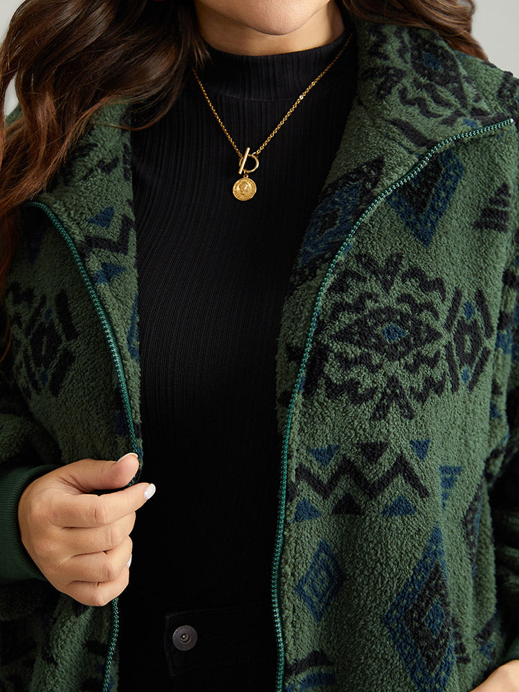 Geometric Pocket Gathered Zipper Jacket