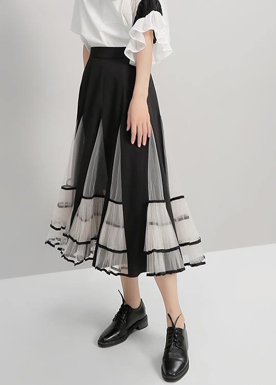Black Mesh Patchwork A-Line Ladies Stylish Elegant Skirt