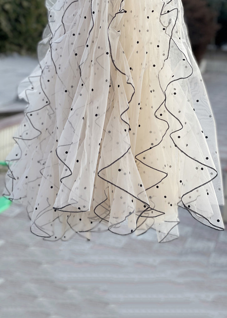 Apricot Ruffled Elastic Waist Tulle Skirts Summer