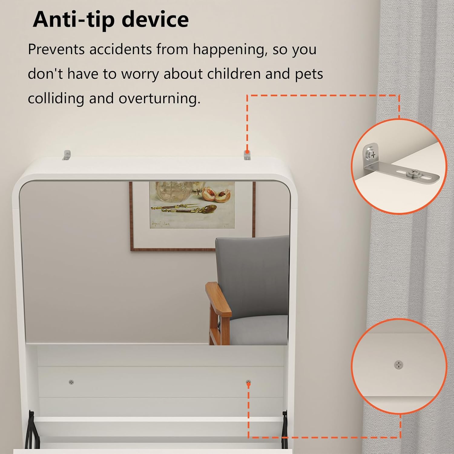 Entrance Shoe Locker, 5 Tier Full Length Mirror Shoe Organizer Wooden Narrow Shoe Cabinet, White Shoe Rack for Front Door Entrance Outdoor