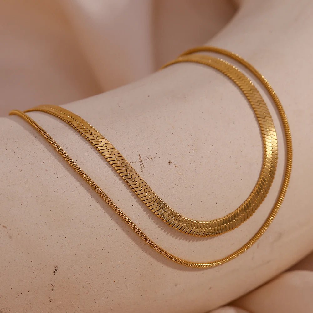 Minimal Herringbone & Dainty Snake Chain Layered Bracelet