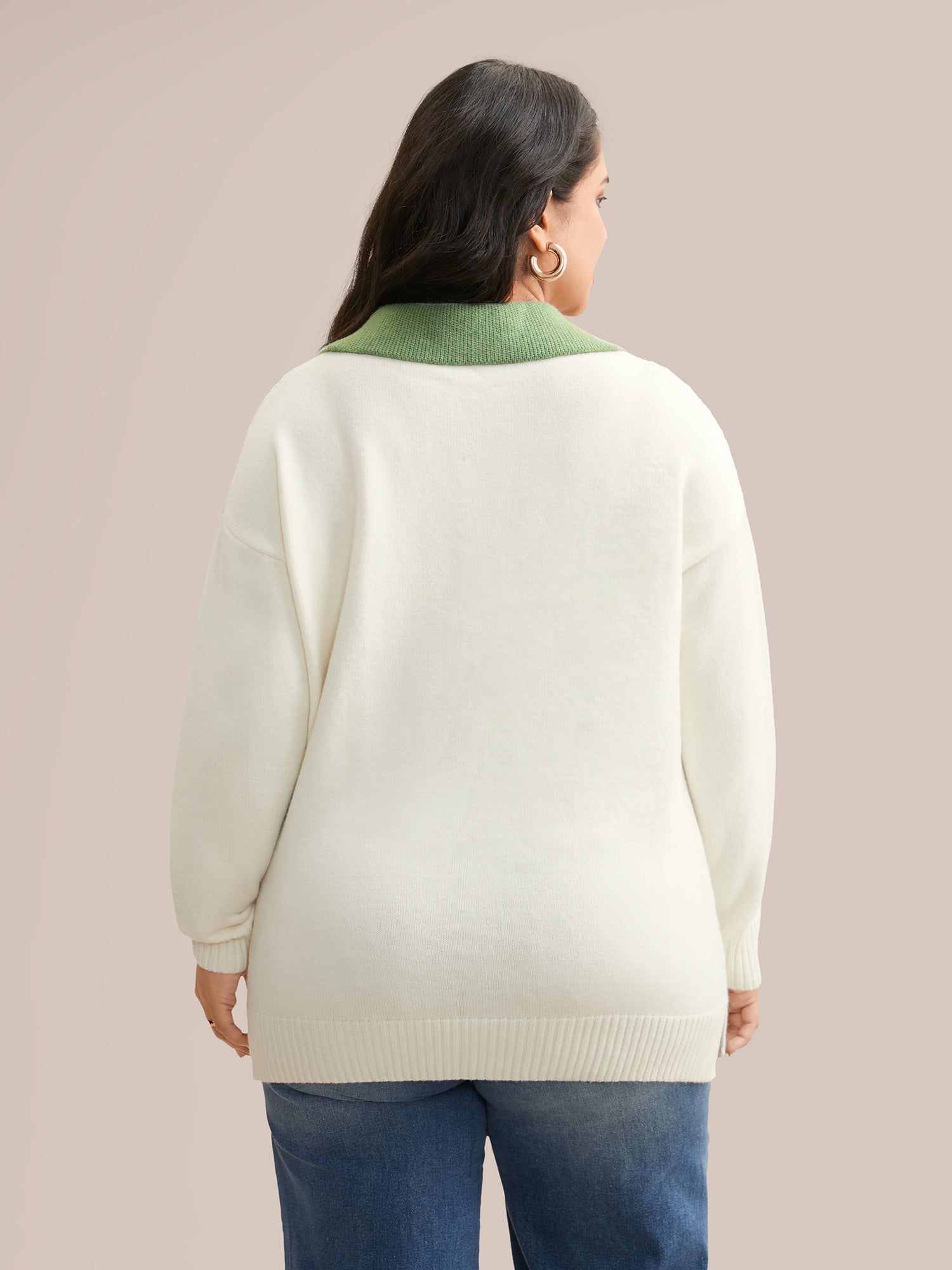 Supersoft Essentials Contrast Polo Neck Cable Knit Pullover