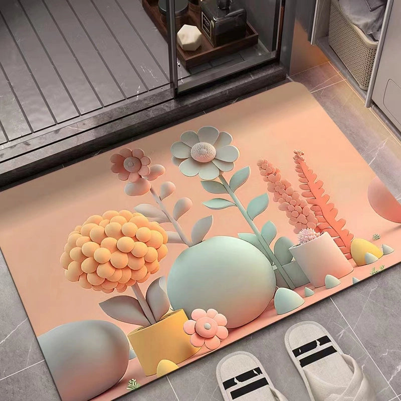 3D Oil Painting Diatom Mud Absorbent Floor Mat Non-slip Floor Mat Bathroom Door Quick-drying Bathroom Carpet Bathroom Floor Mat