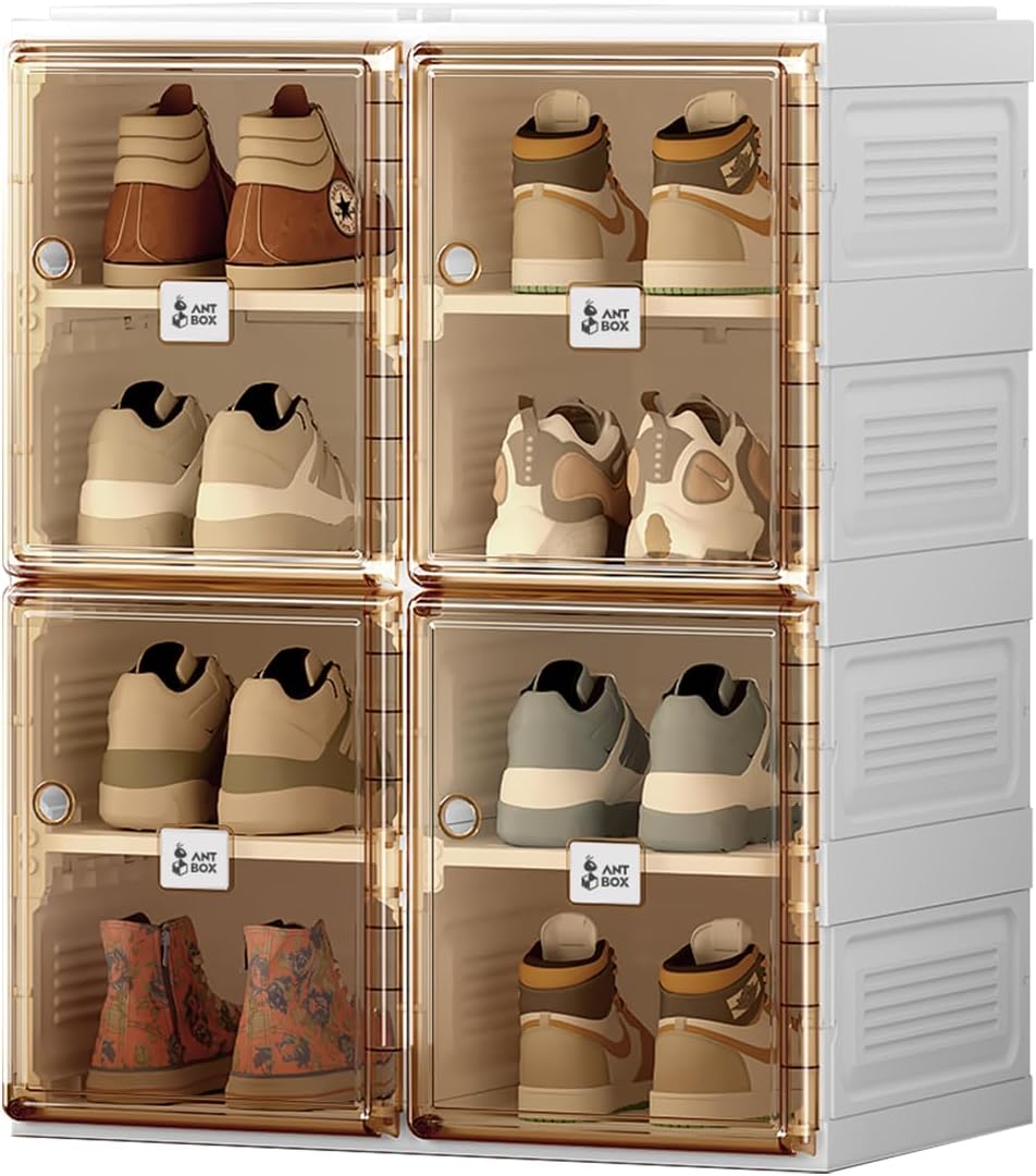 ANTBOX Shoe Organizer Storage Box, Portable Folding Shoe Rack For Closet With Magnetic Clear Door