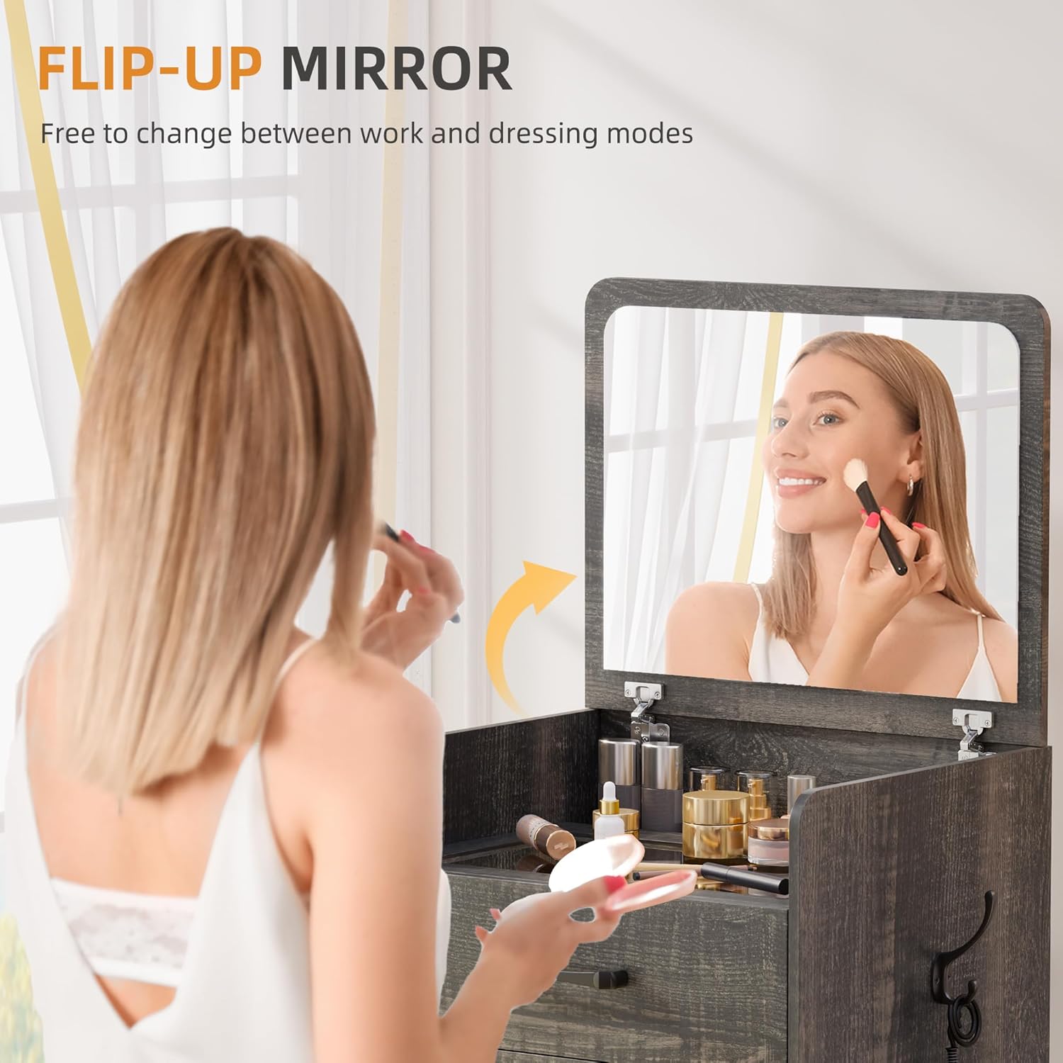 3 in 1 Vanity Desk with Flip Top Mirror for Bedroom