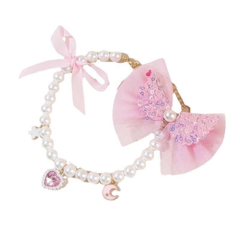 Sweet Metal Abs Bead Polyester Heart Shape Pet Accessories
