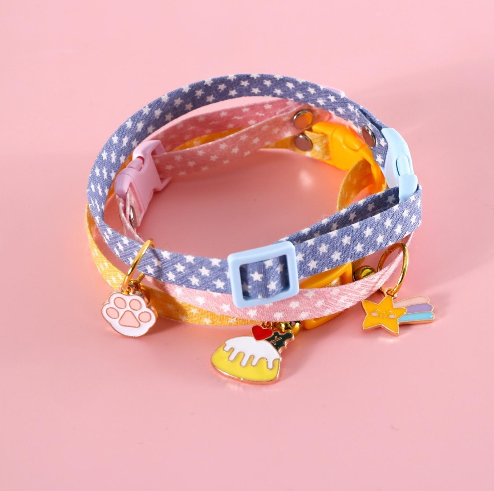 Adjustable Pet Collar with Lovely Charm and Copper Bell for Cats and Small Dogs