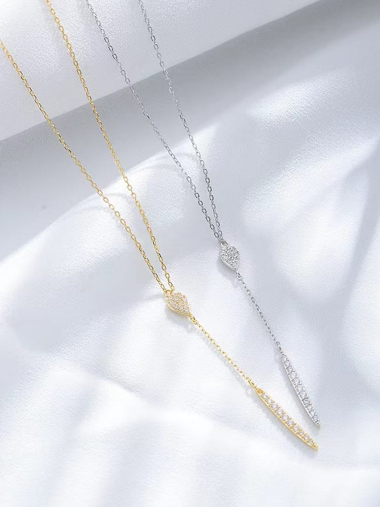925 Sterling Silver Cubic Zirconia Drop Tassel Necklace