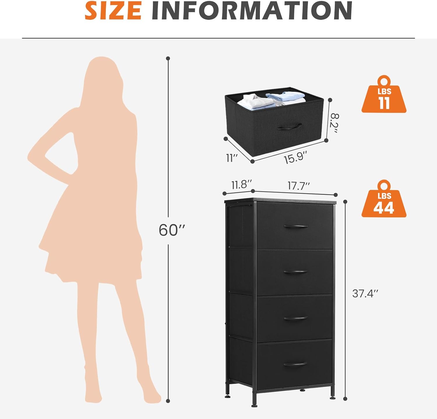 Nightstand Small Bedroom Dresser with 4 Fabric Drawers