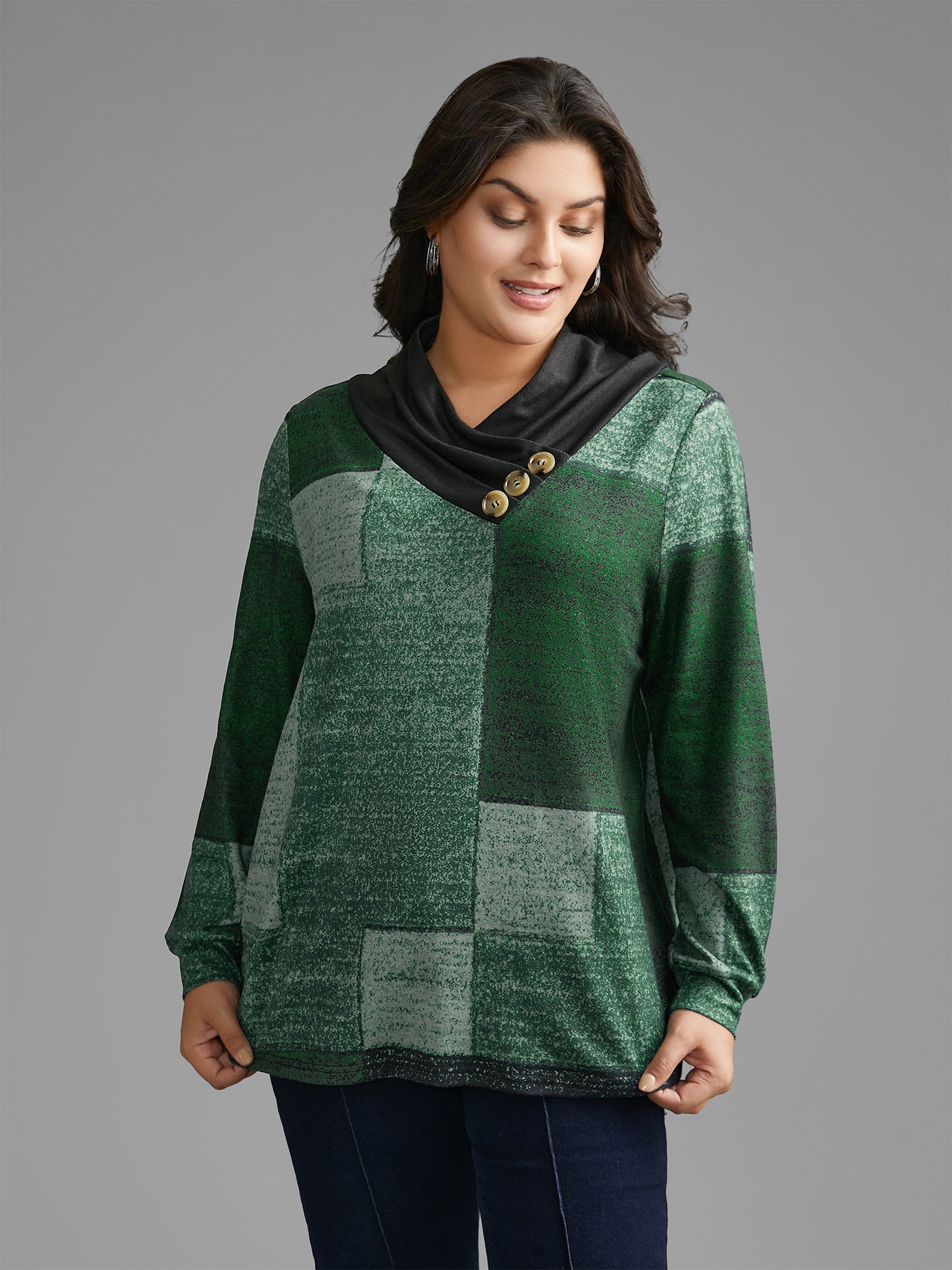 Asymmetrical Colorblock Button Detail Pleated T-shirt