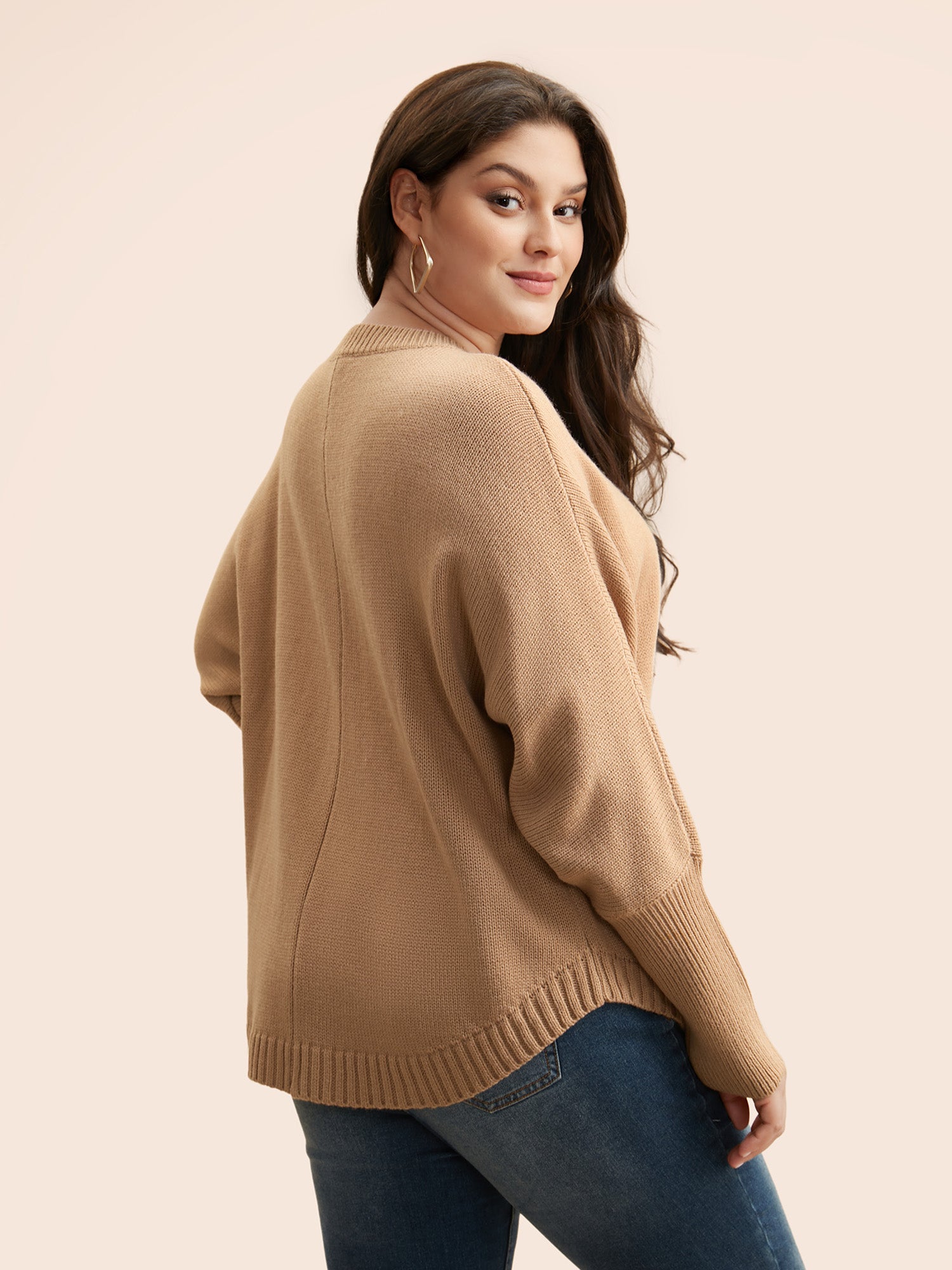 Plain Dolman Sleeve Arc Hem Pullover