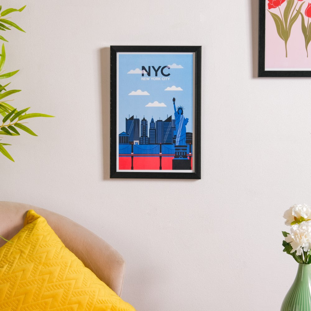 New York City Poster With Frame 13x9 Inch