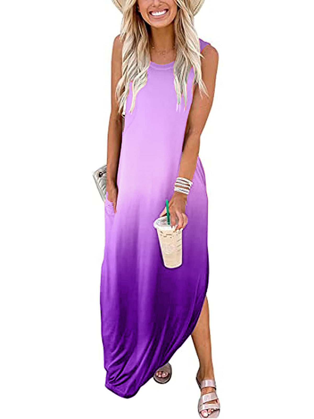 Round Neck Sleeveless Gradient Color Dress