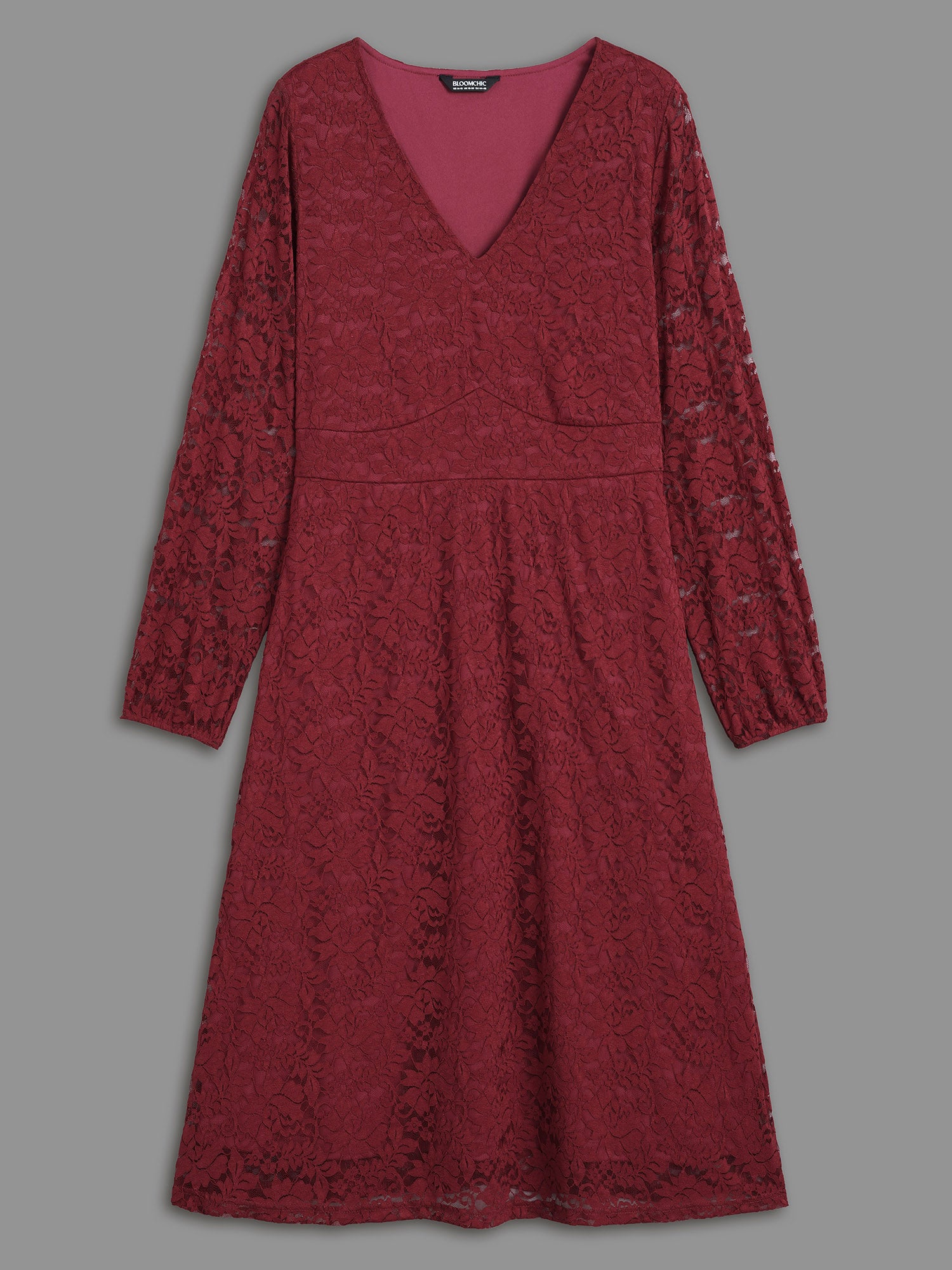 Solid Lace Patchwork Lantern Sleeve Dress