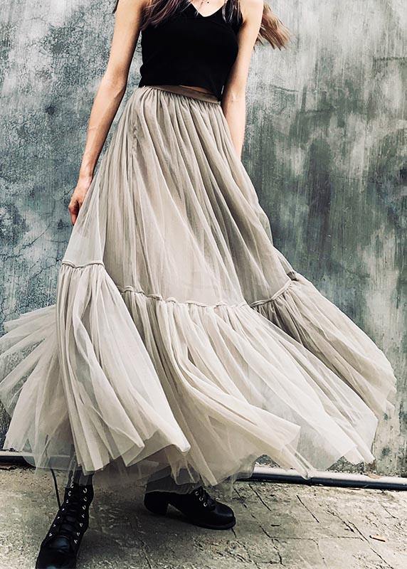 Grey zippered Retro Mid Length Mesh Skirt