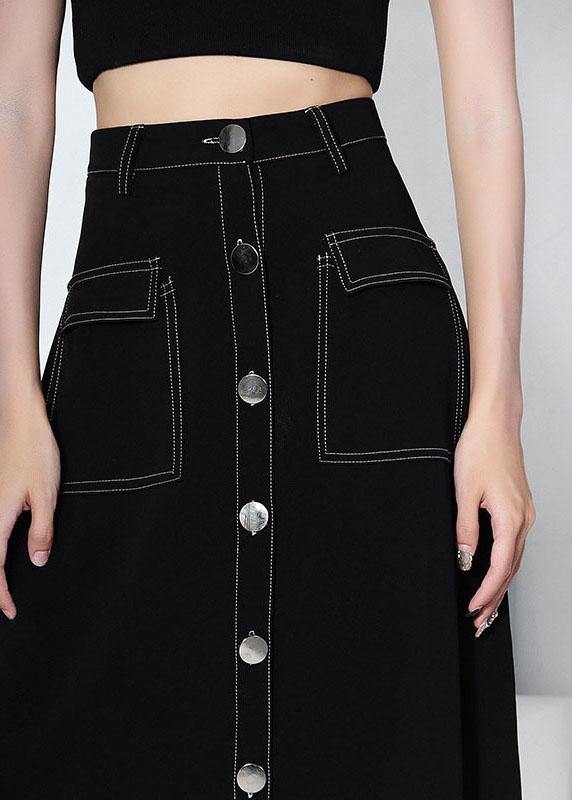 Unique Black Button Pockets A Line Skirts