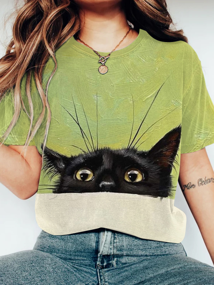Abstract Creative Socially Fearful Cat Painting Art T-Shirt