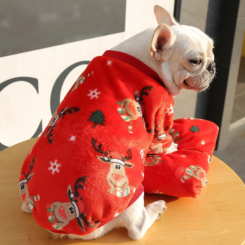 Christmas Elk Big Dog Bulldog Puppy Autumn And Winter Pet Supplies Cat Two-Leg Velvet Clothes Teddy