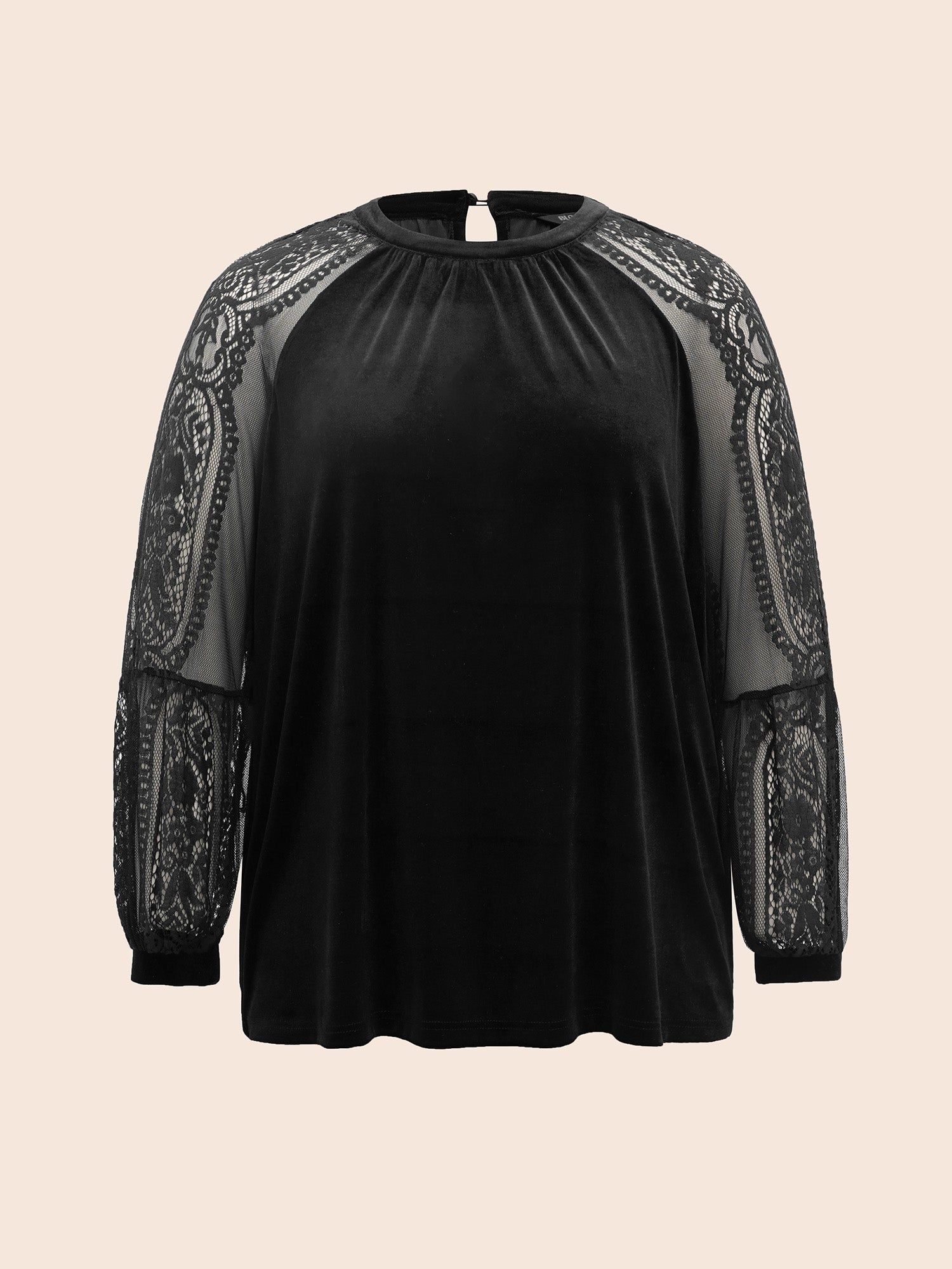 Lace Patchwork Velvet Raglan Sleeve Blouse