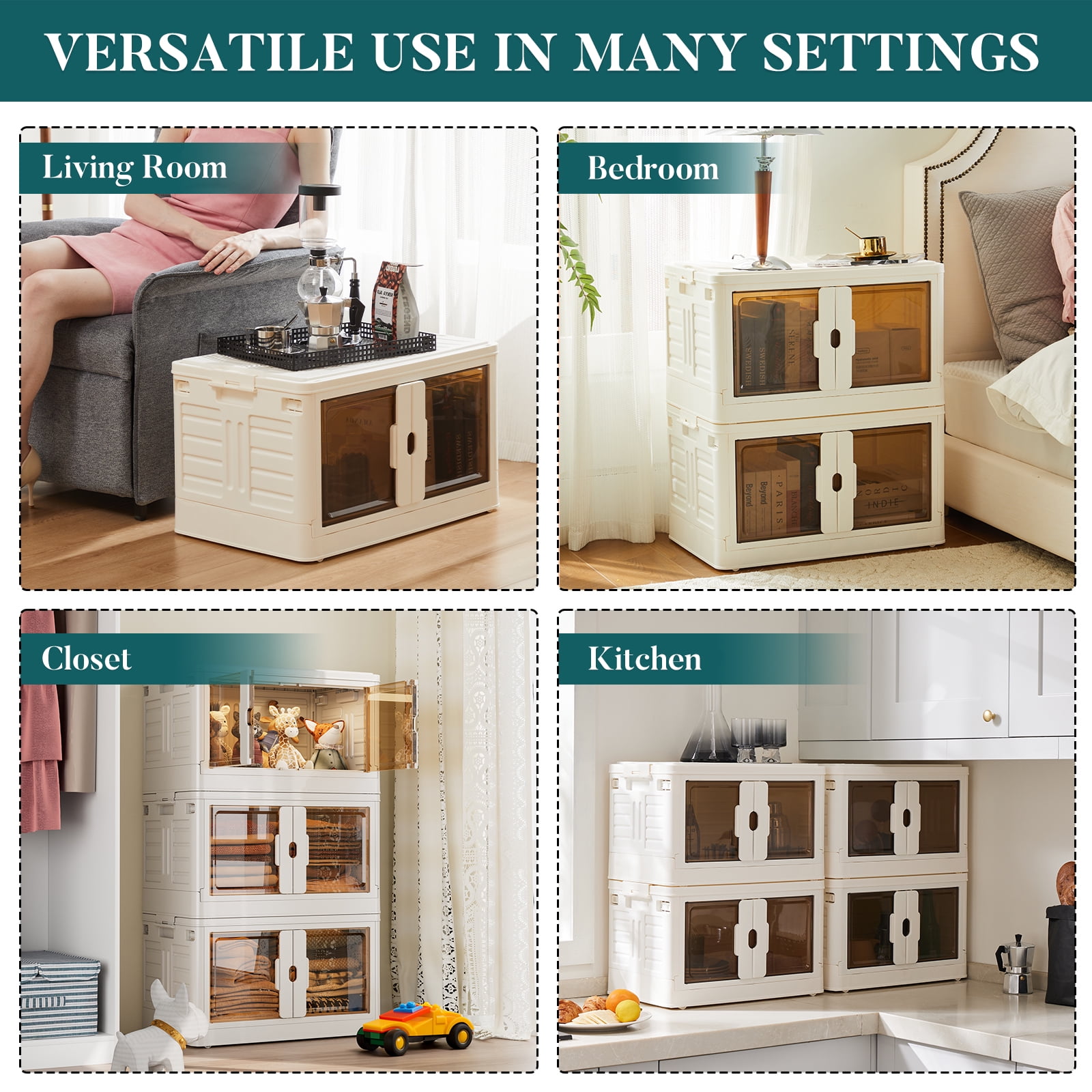 CONCETTA 33.6GAL/148QT Stackable Storage Bin with Lids and Wheels, Collapsible Foldable Plastic Closet Organizer for Home