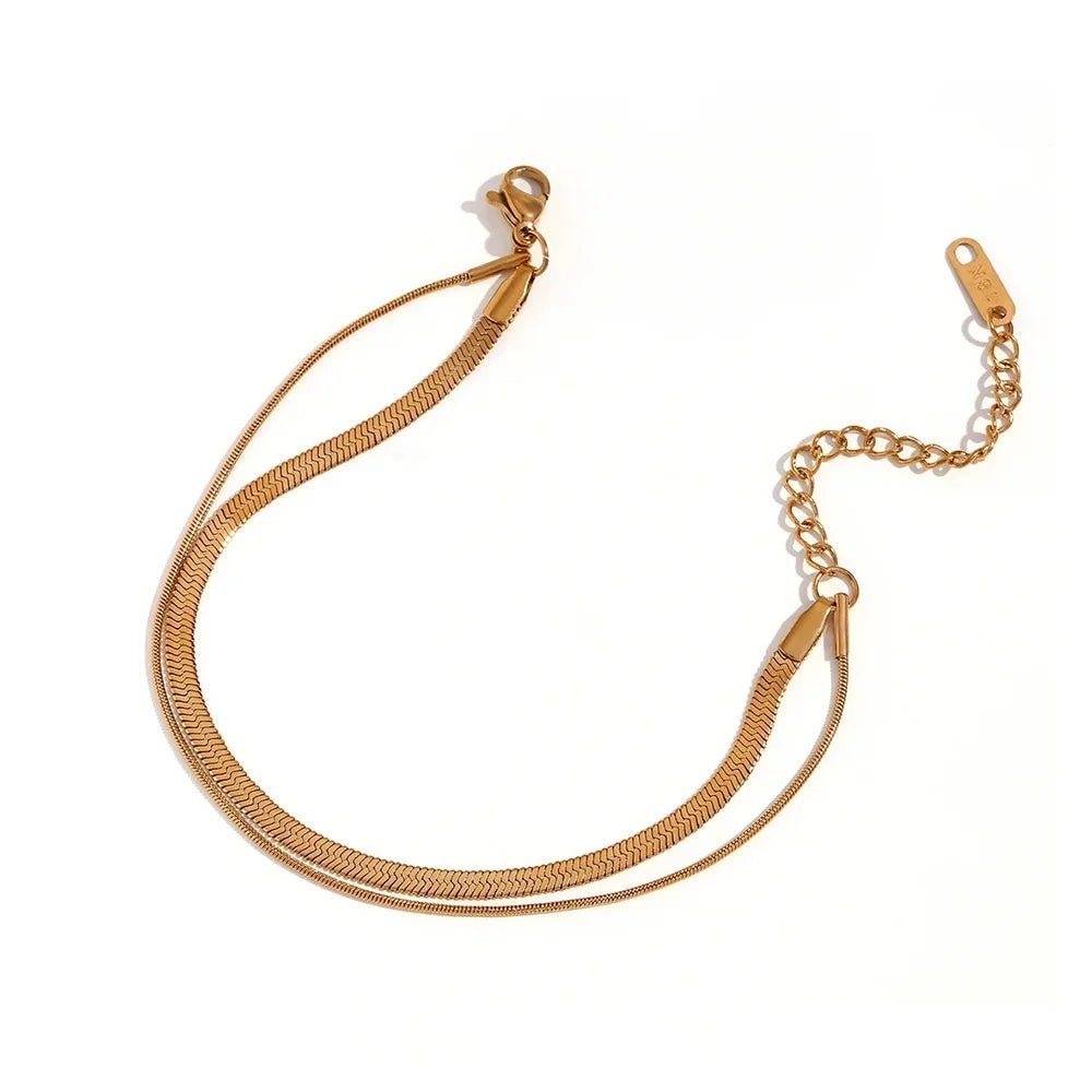 Minimal Herringbone & Dainty Snake Chain Layered Bracelet
