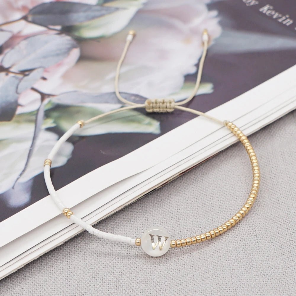 Boho White & Gold Beaded Letter Initial Beaded Bracelets