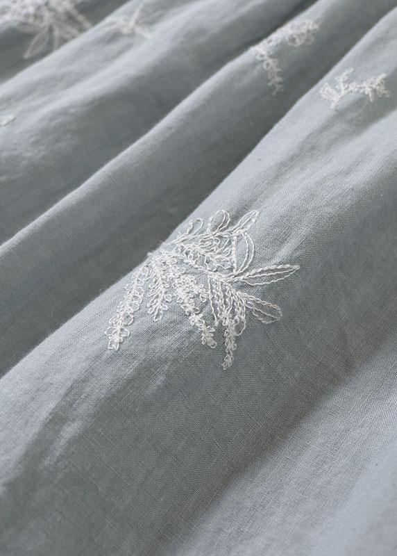 Blue tie waist Embroidered Fall Pockets Skirt