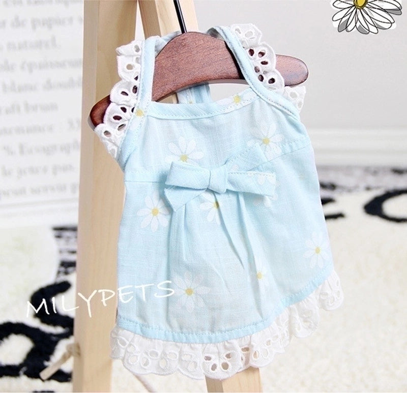 Pastoral Cotton Flower Bow Knot Pet Clothing