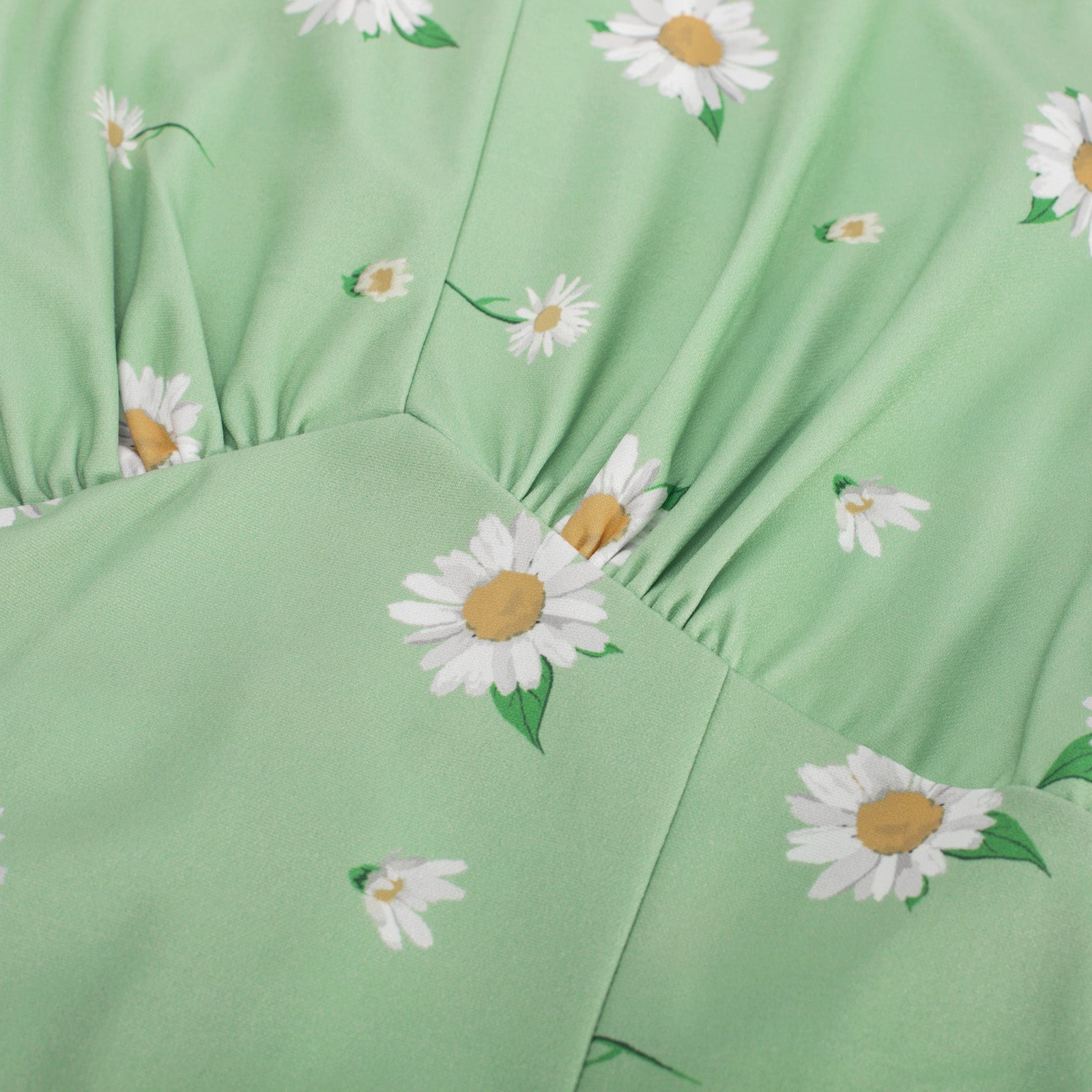 Vintage Daisy Pattern A-Line Swing Dress Keyhole Tie Dress Round Neck Work Dress Tea Dress