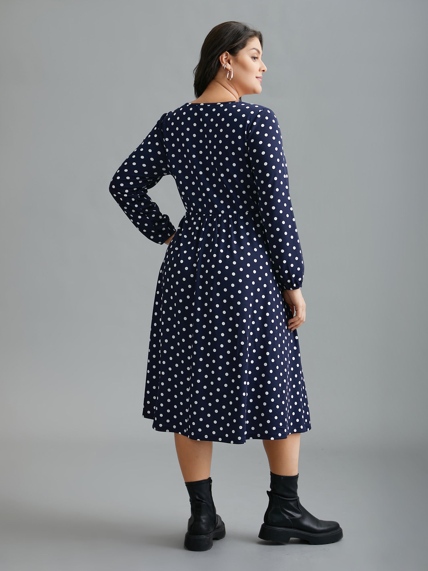 V Neck Polka Dot Midi Dress