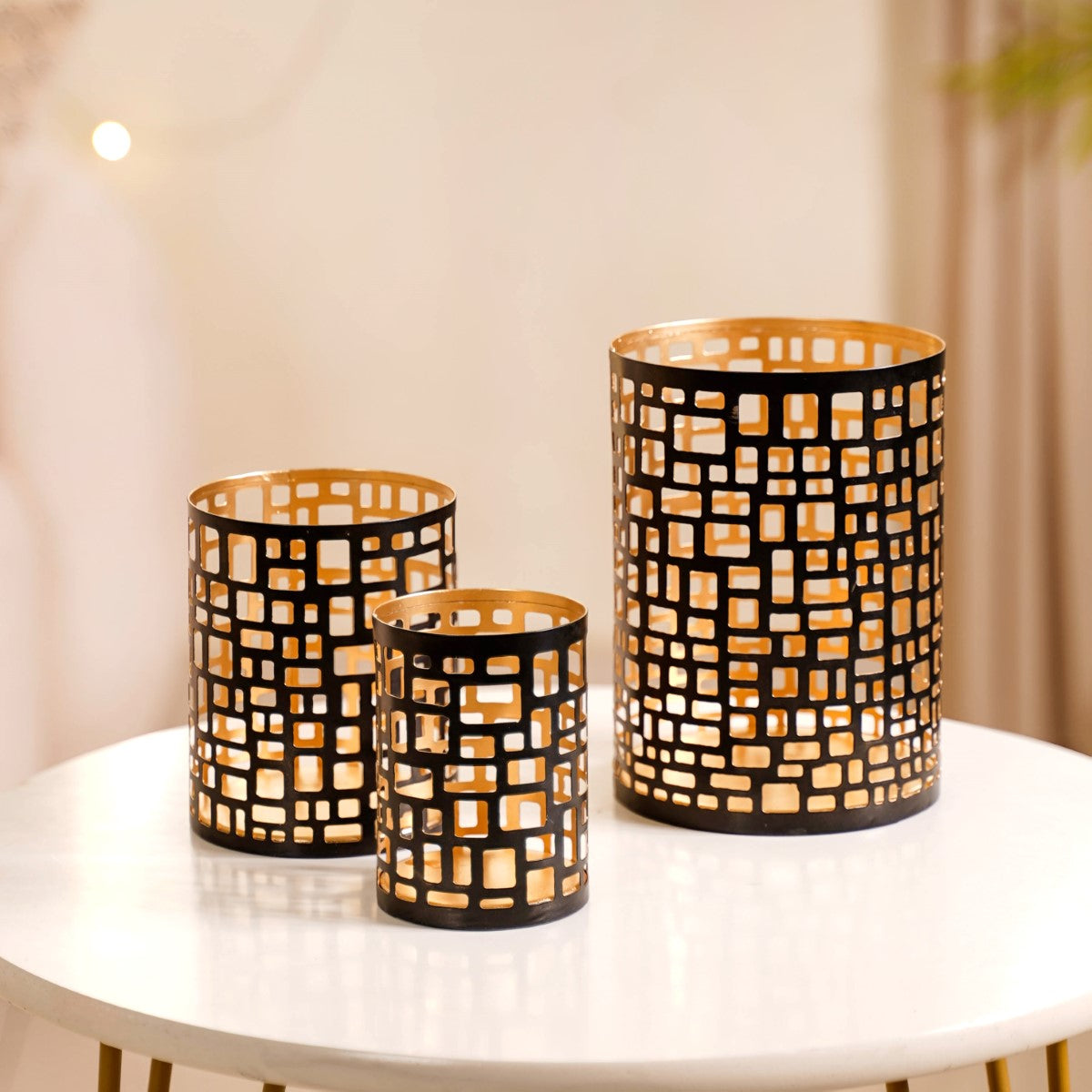 Set of 3 Luxe Metal Cutwork Votive Holder