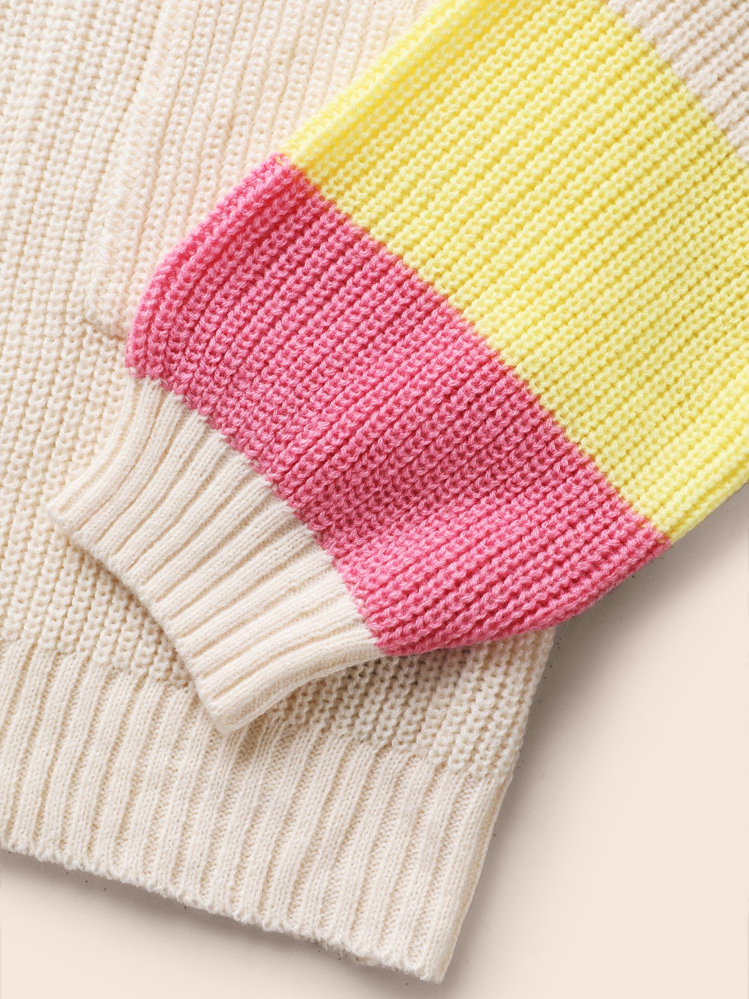 Colorblock Contrast Lantern Sleeve Pocket Cardigan