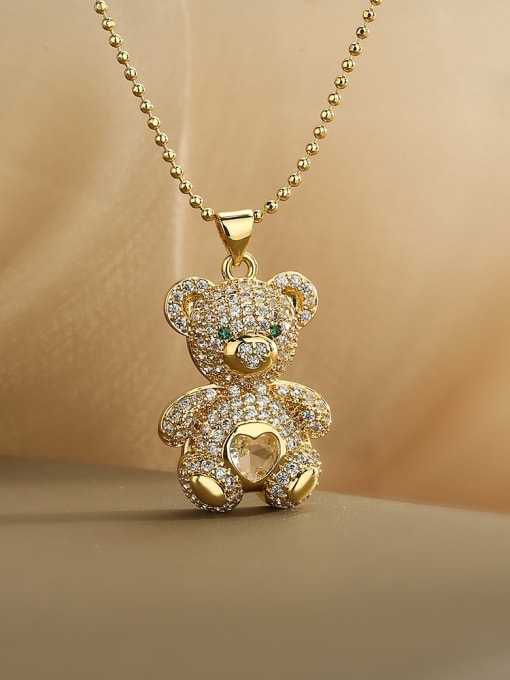 Cubic Zirconia Bear Pendant & Chain