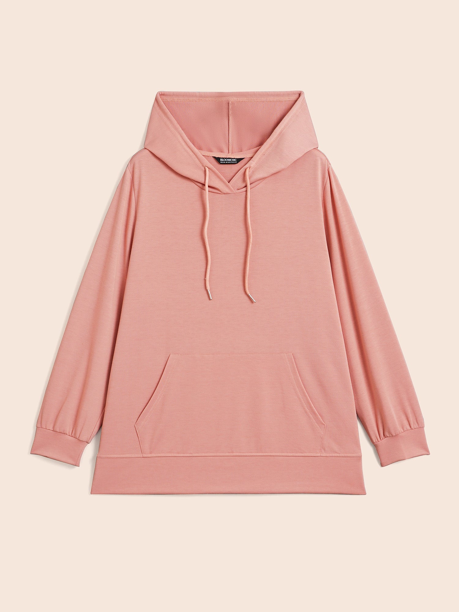 Solid Slightly Stretchy Hooded Drawstring Sweatshirt