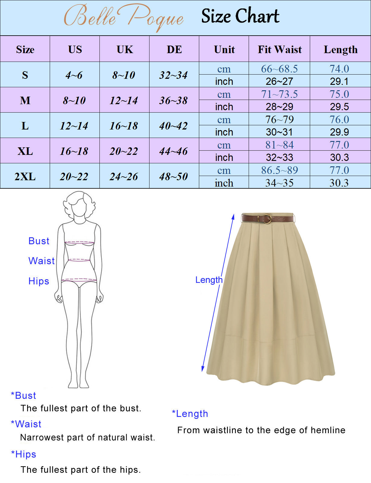 Pleated Swing Skirt with Belt Elastic High Waist A-Line Midi Skirt