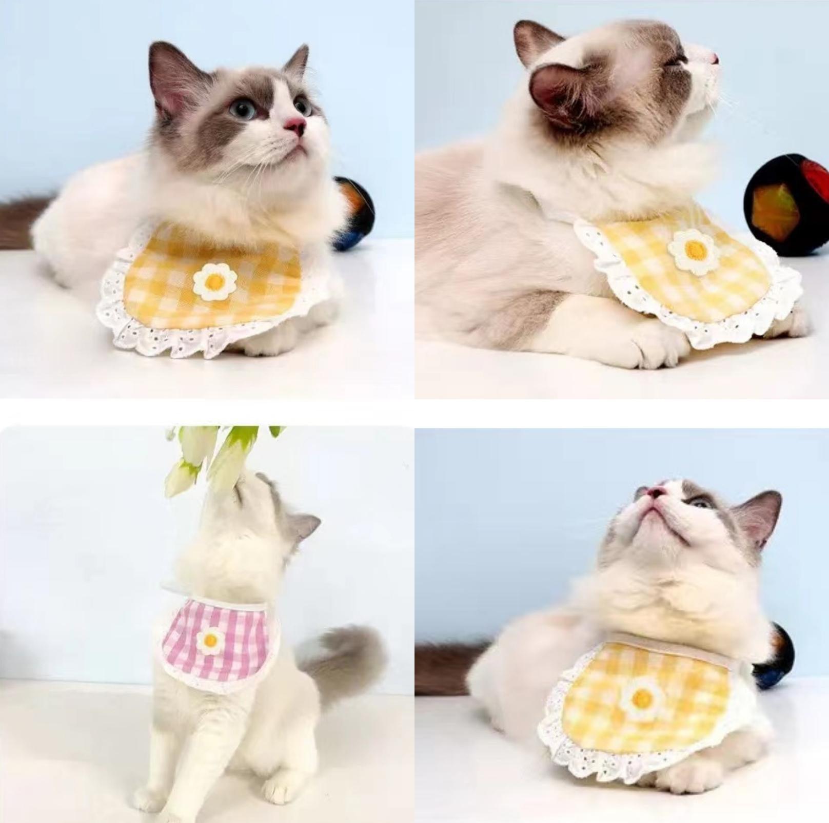 Lace-Trimmed Plaid Pattern Pet Bib Cat And Dog Accessories