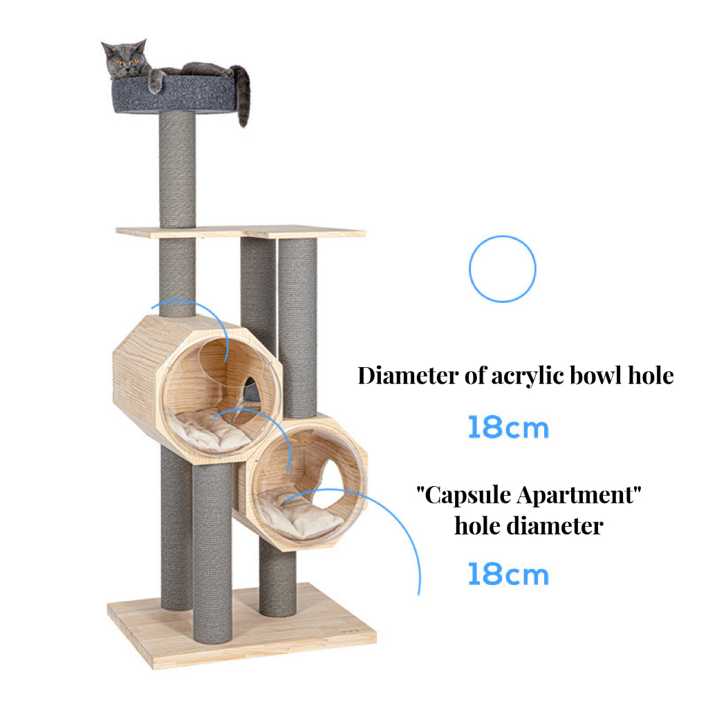 165cm Finnish Pine Luxury Cat Tree | Dual Space Capsules