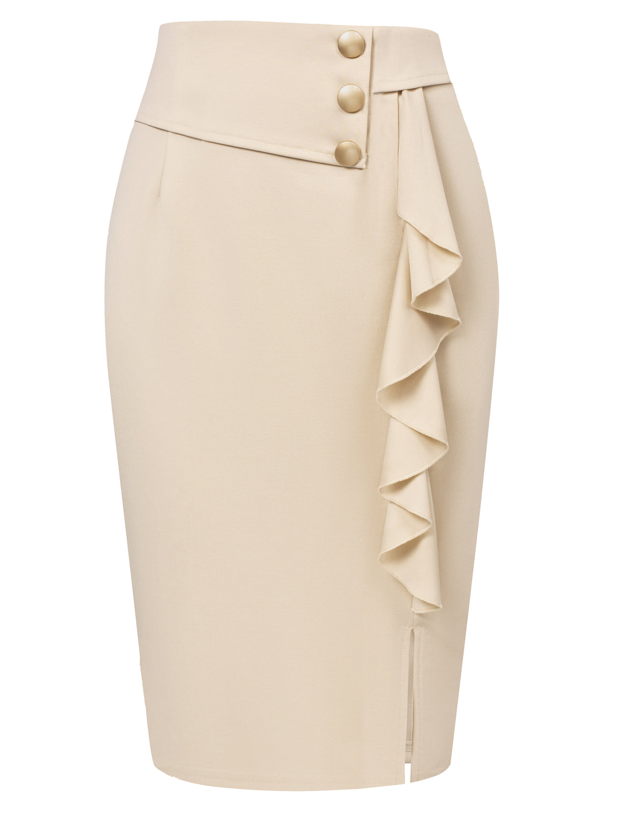 Front Slit Skirt High Waist Ruffle Decorated Bodycon Skirt