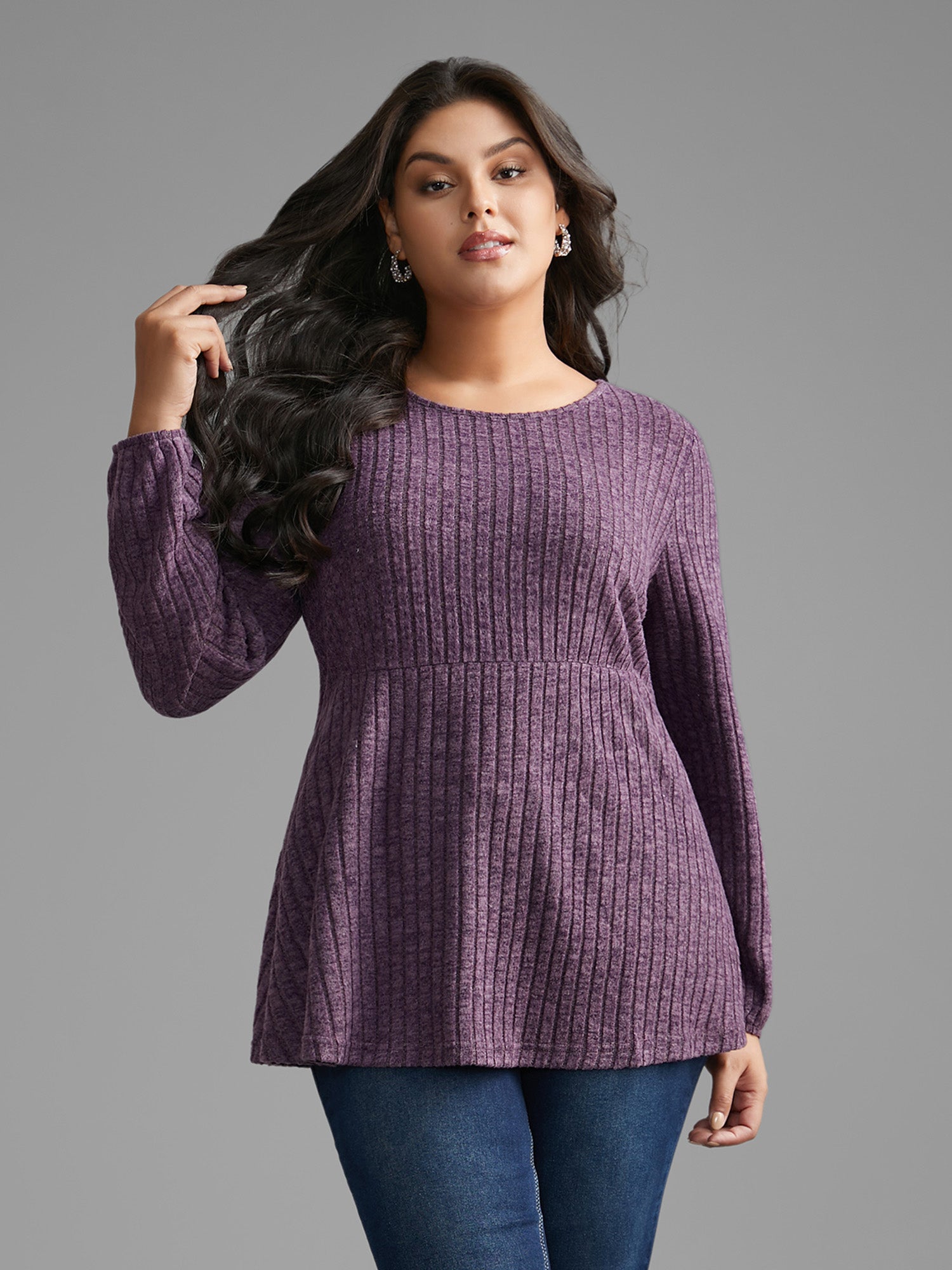 Round Neck Rib Knit Jersey Top