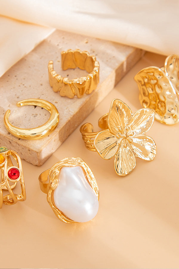 6PCS Simple Alloy Flower Ring