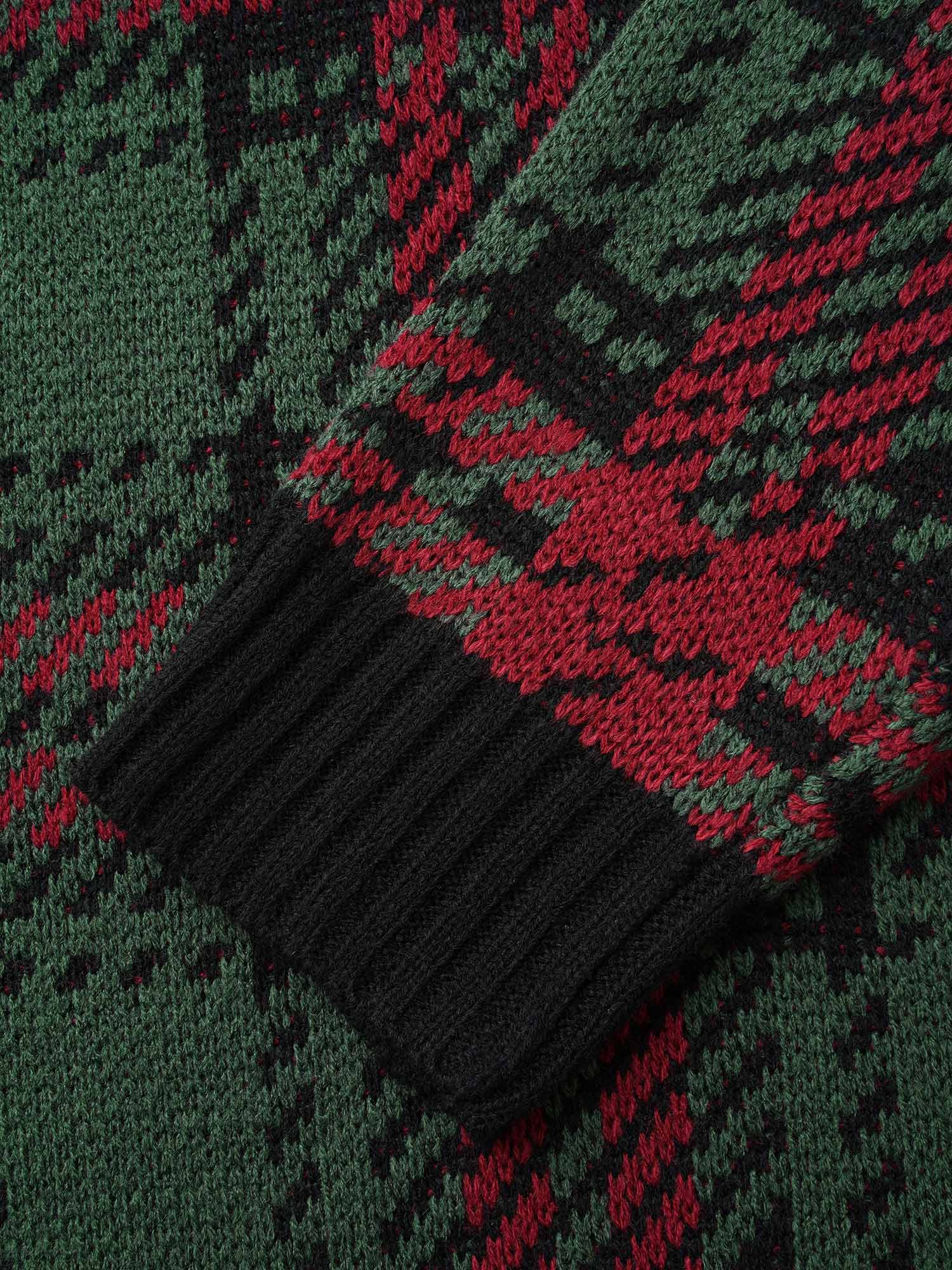 Jacquard Plaid Contrast Hemline Pullover