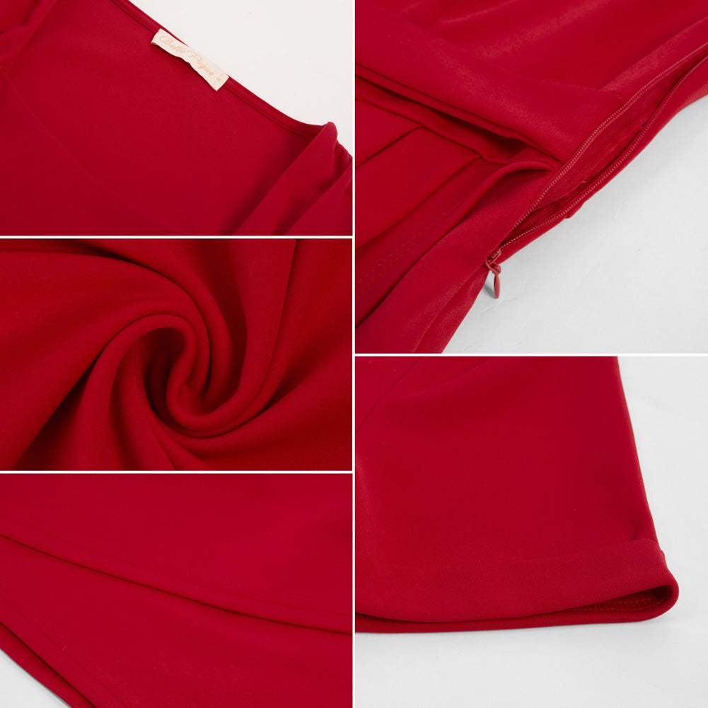 Vintage Square Neck Dress Short Sleeve Defined Waist A-Line Dress