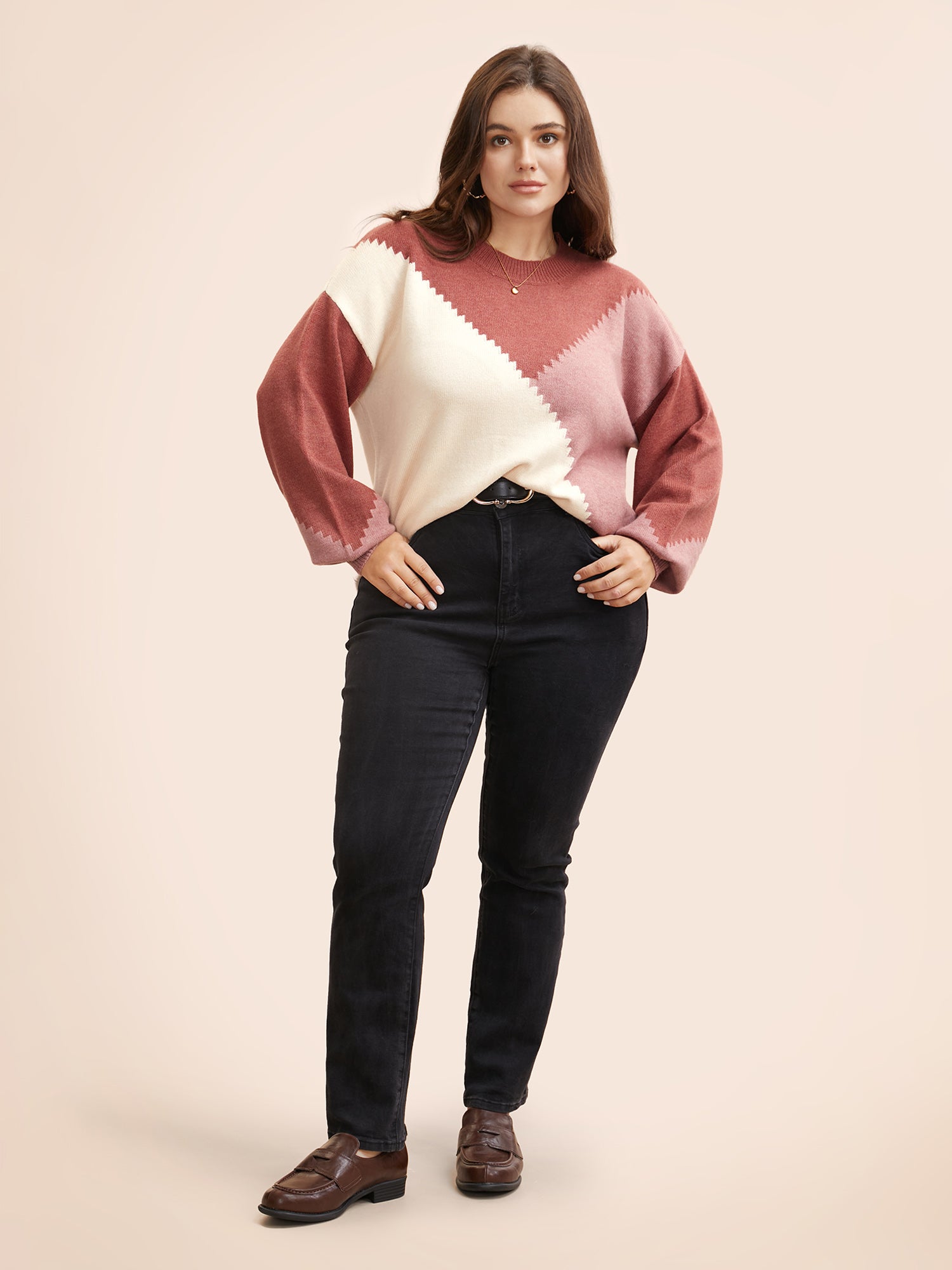 Colorblock Contrast Round Neck Pullover