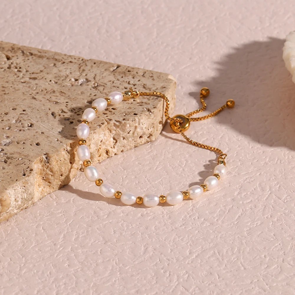Adjustable Gold Accented Pearl Bracelet