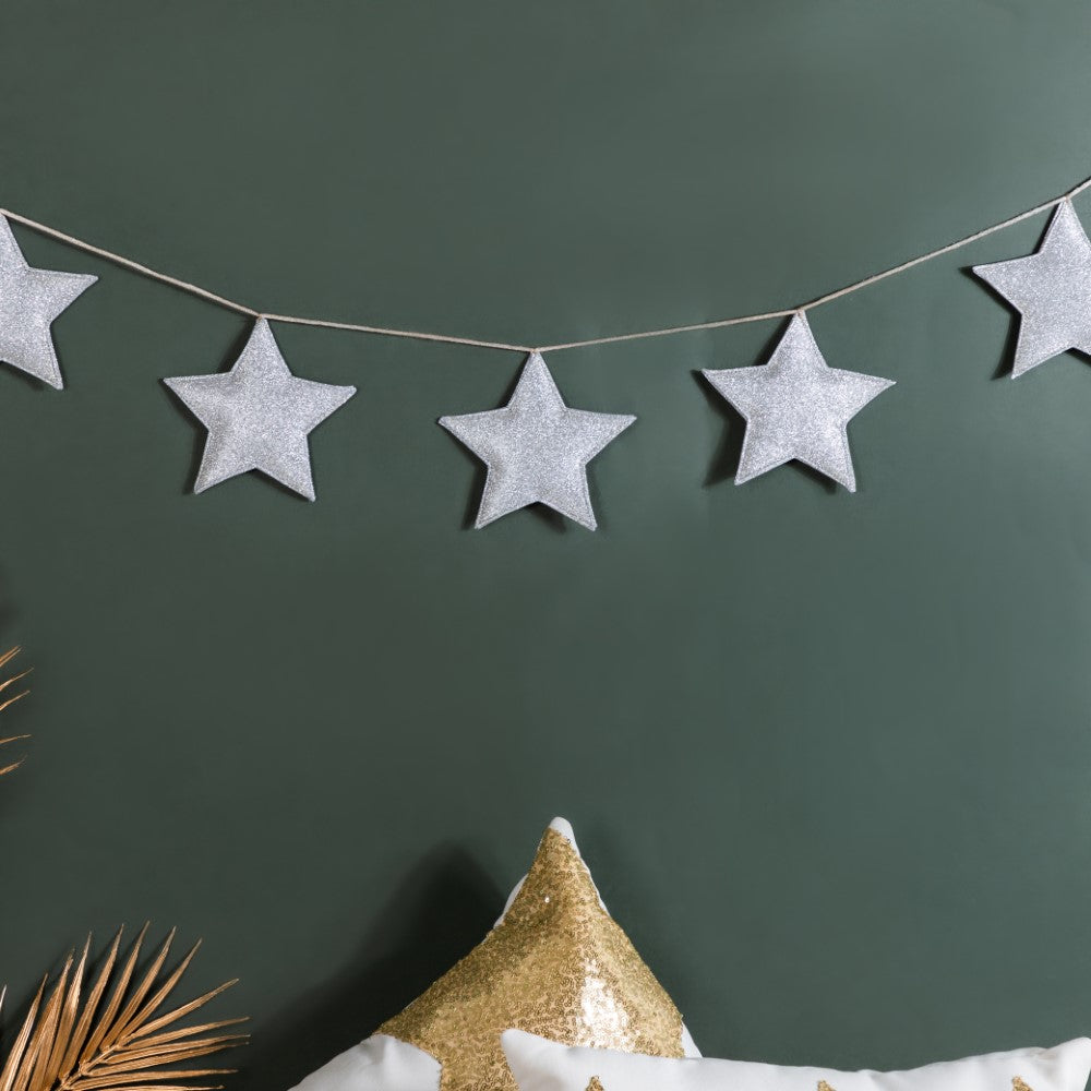 Festive Shimmery Star Bunting Silver 98 Inch